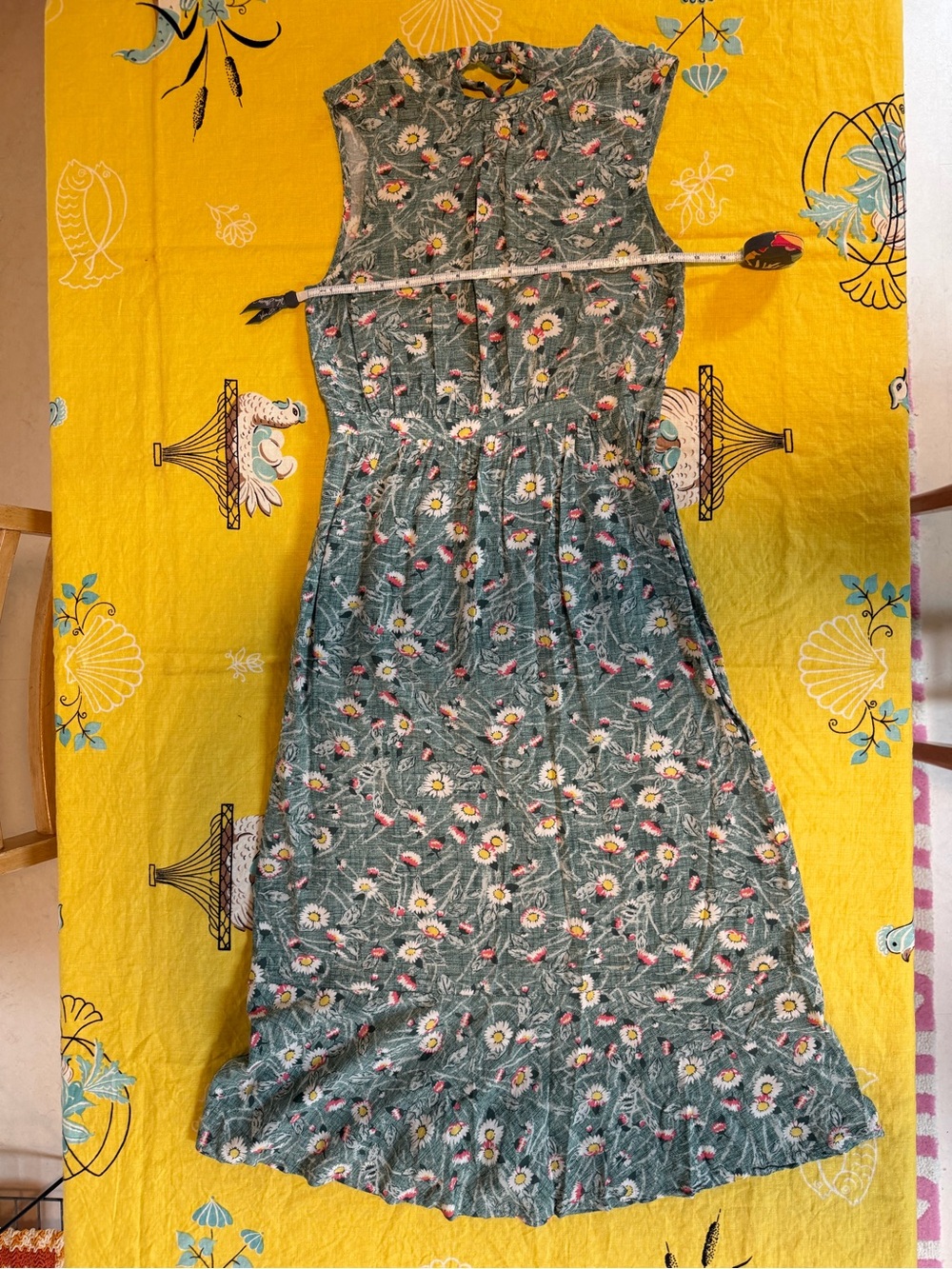 Cath Kidston London Green Floral Midi Dress with Pink and Yellow flowers, size S - Picture 8 of 11